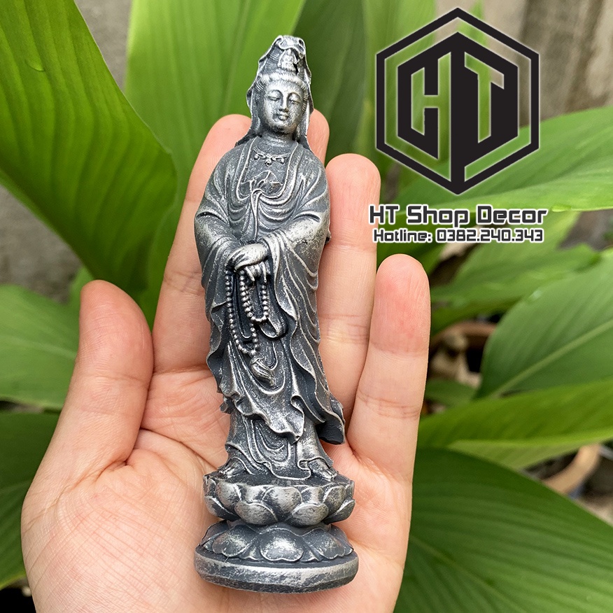 Tượng Mẹ Quan Âm 11cm đá xám trang trí nội thất nhà cửa- phong thủy- thờ cúng