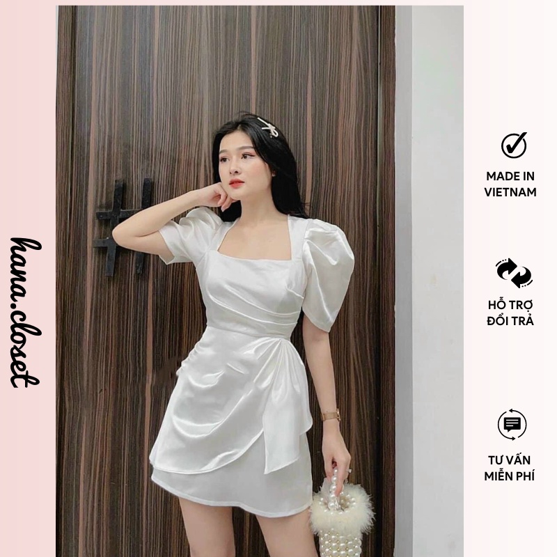 Đầm trắng cổ u vạt xéo đầm thiết kế xinh xắn sang chảnh phù hợp với đi chơi dạo phố dự tiệc đi đám cưới