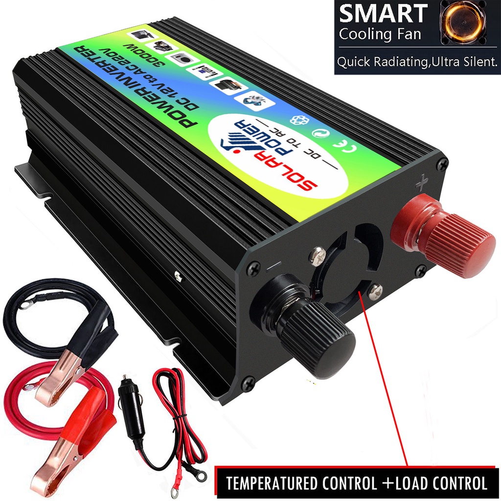 Biến Tần Năng Lượng Mặt Trời 3000W DC 12V Sang AC 220V Cho Xe Hơi Và Thiết Bị Gia Dụng（600W）