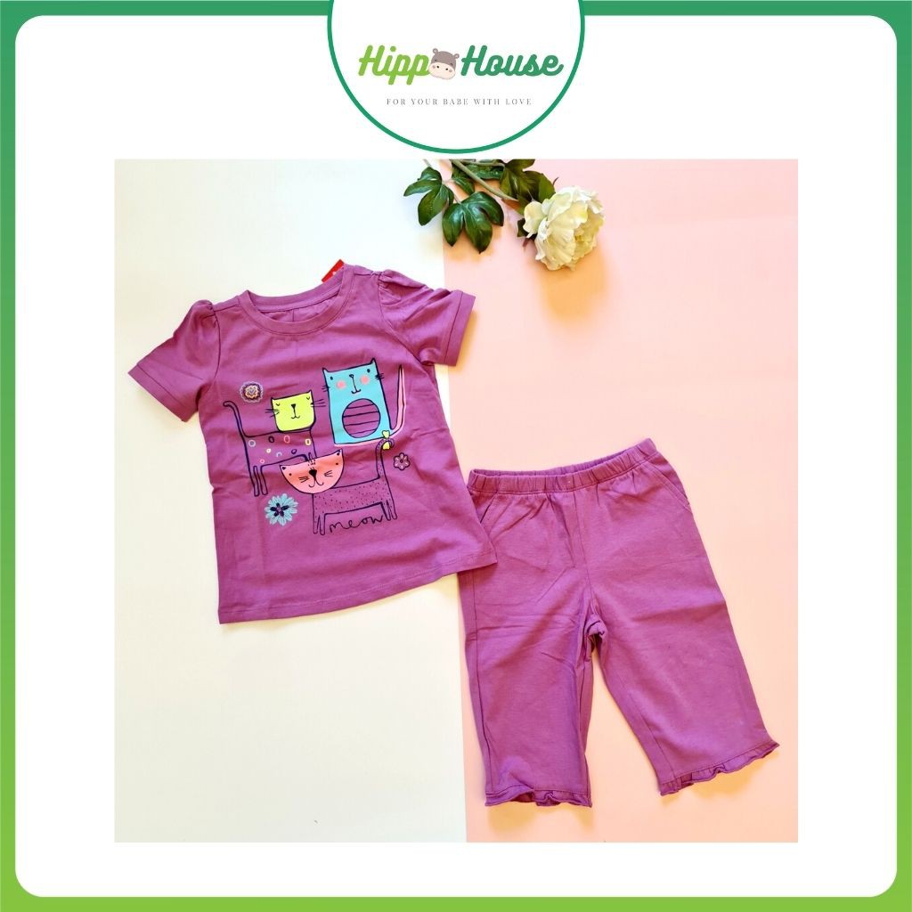 Bộ Cộc Tay Lửng Bé Gái Cotton Mềm Mịn Size 90 - 100 Hippo House