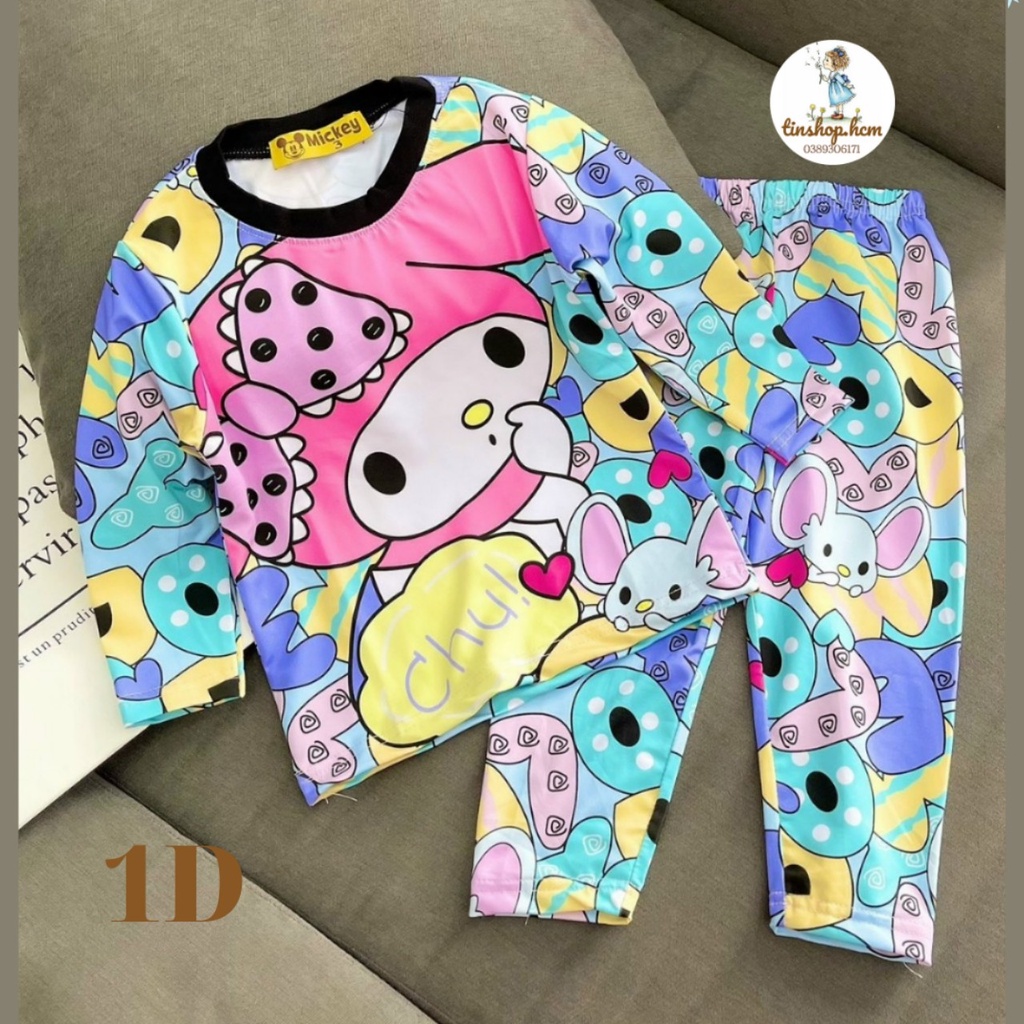 Bộ dài tay thun lạnh in hình hoạt hình siêu đáng yêu cho bé gái size đại từ 22-45kg - Đồ bộ bé gái 100% cotton