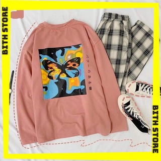 Áo thun tay dài nữ cổ tròn in logo bướm Butterfly đẹp, áo phông dài tay chống nắng mặc mùa hè