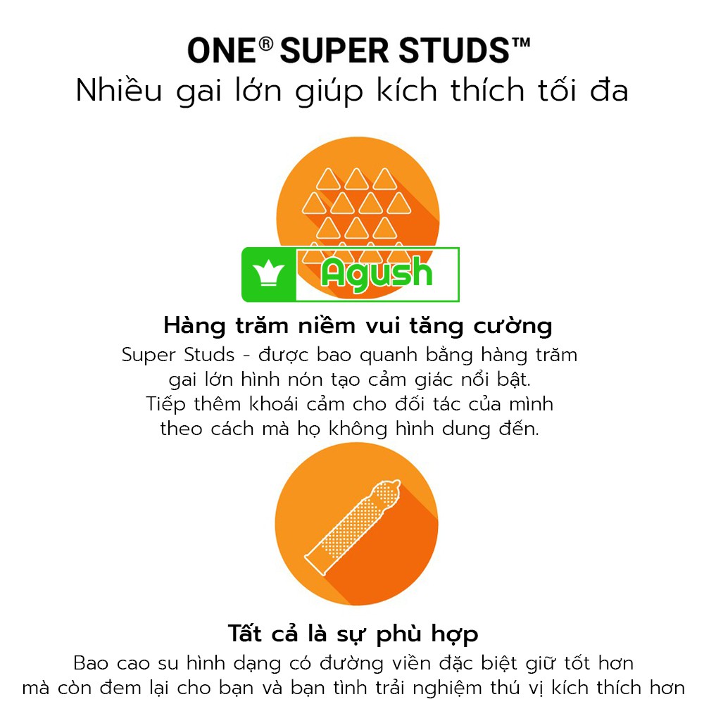 Bao cao su gai size lớn to an toàn chính hãng ONE SUPER STUDS hộp 12 cái tăng khoái cảm che tên loại tốt hương thơm xịn