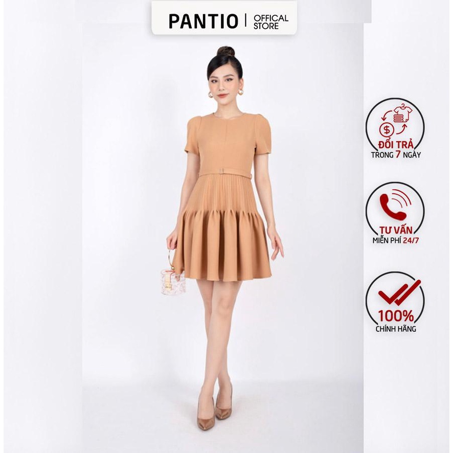 FDH3293 - Đầm dạo phố vải thô dáng xòe hông xếp ly kèm đai cùng vải - PANTIO