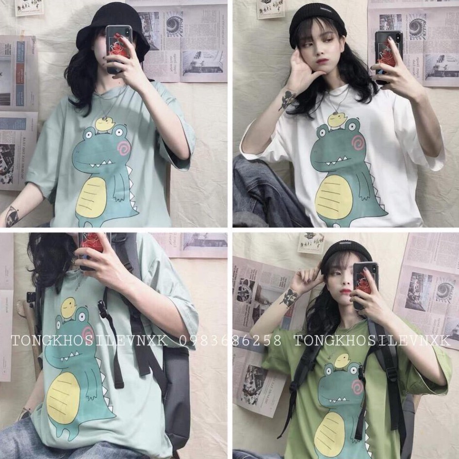 Áo thun tay lỡ KOMBOH phông Unisex nam nữ oversize form rộng đẹp ulzzang KHỦNG LONG 4 RĂNG A71