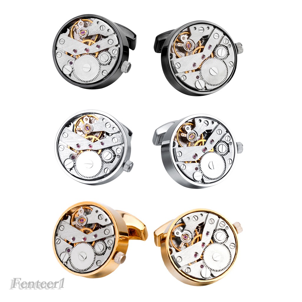 [FENTEER1] Solid Brass Woking Watch Mechanical Movement Punk Skeleton Gears Cufflinks