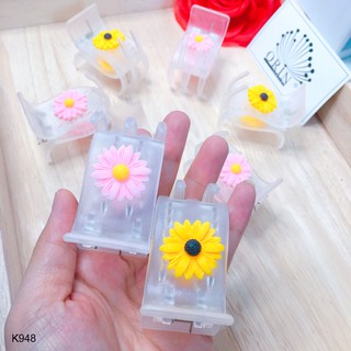 Kẹp càng cua 5 răng, kẹp tóc trong suốt hoa cúc Orin K948