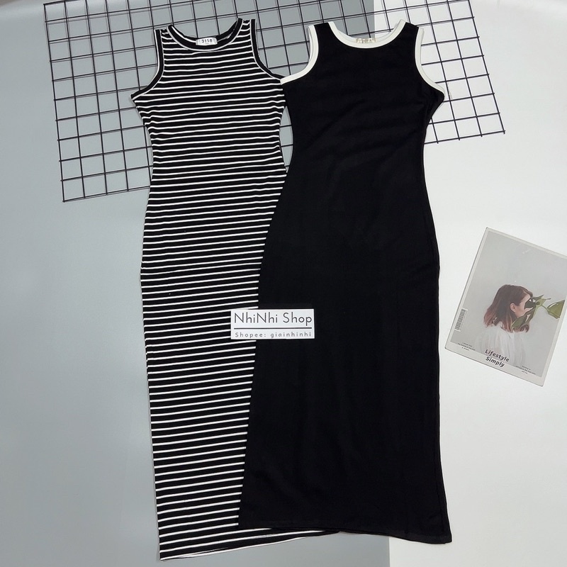 Váy body sát nách kẻ và trơn dáng dài, Đầm om tôn dáng sexxy VS1638 - NhiNhi Shop