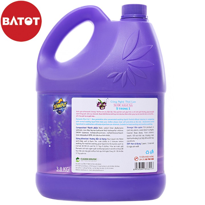 Nước giặt xả Swat Romantic hương hoa thiên nhiên can 3.8kg