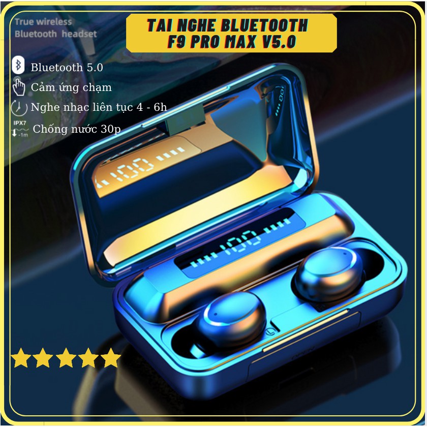 Tai Nghe Bluetooth Mini Không Dây F9 V5.0 Nhét Tai Chống Nước Chống Ồn Bass Trầm [BH 1 Đổi 1]