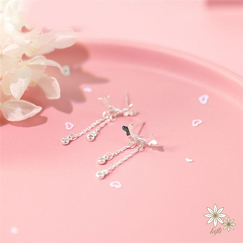 Bông tai bạc hình bướm tua rua đính pha lê thời trang dành cho nữ