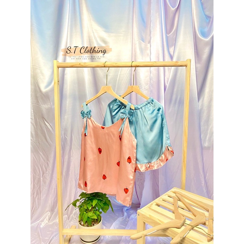 [Voucher 20k cho follower mới] đồ ngủ nữ bộ đồ set đồ mặc nhà pizama pijama lụa satin áo dây dễ thương freesize