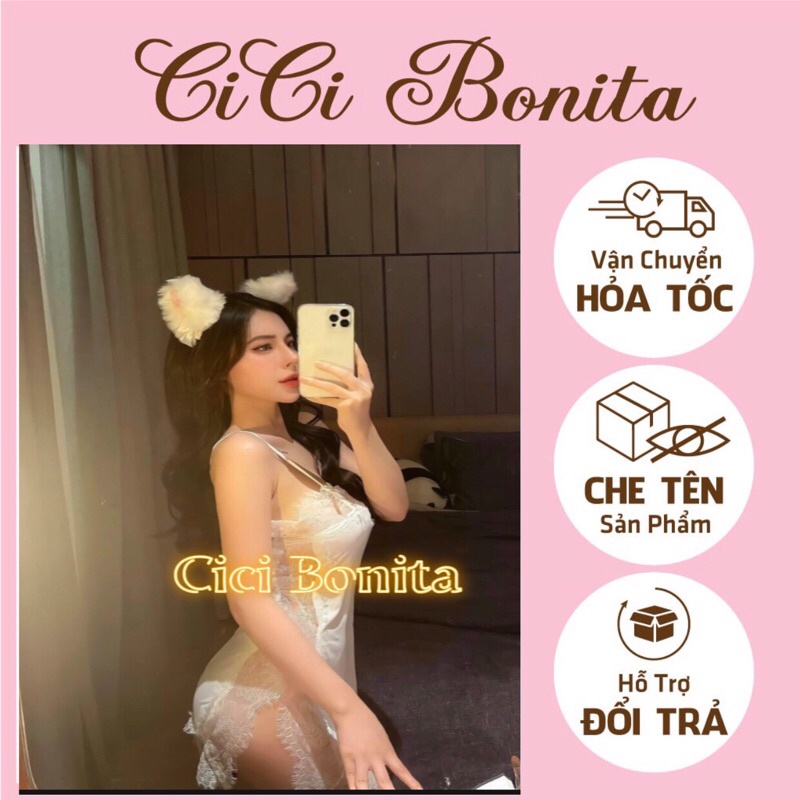 Váy / Đầm ngủ  thun lụa phối ren xẻ tà CV25 CICI BONITA HCM