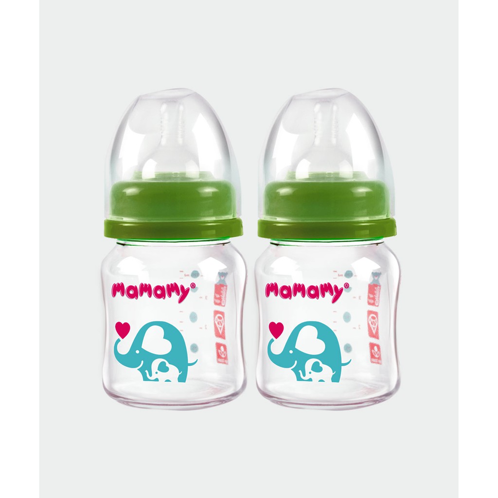 Bình sữa giữ nhiệt thủy tinh cổ rộng cho trẻ sơ sinh Mamamy 120ml - Combo 2 bình