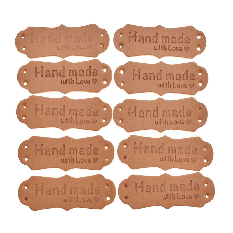 Set 50 Tấm Thẻ Da Pu In Chữ Handmade With Love Dùng Để Làm Đồ Thủ Công