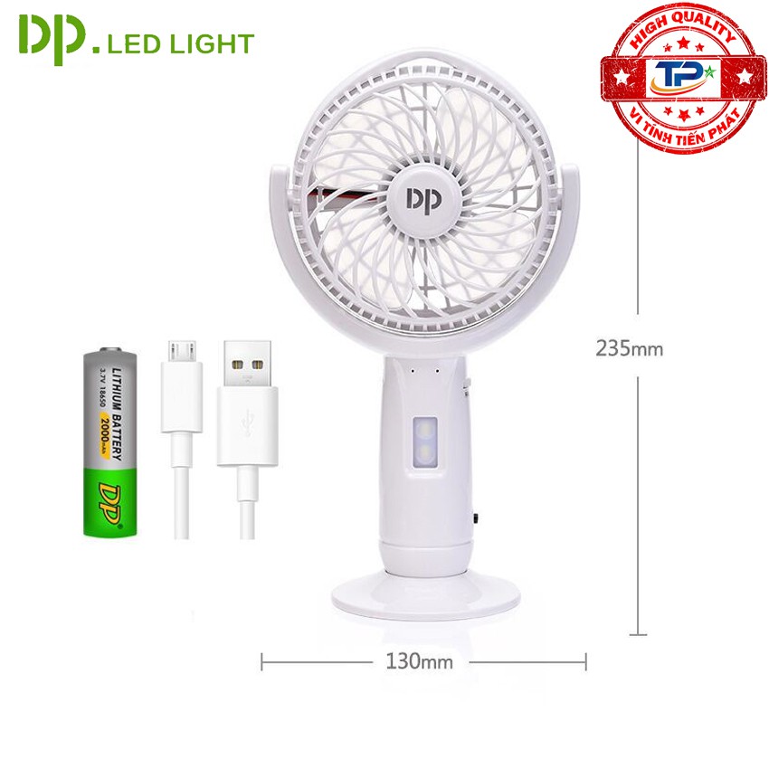 ♈Quạt sạc tích điện DP DP-7606 hợp đèn LED chiếu sáng - cầm tay hoặc để bàn (xanh)