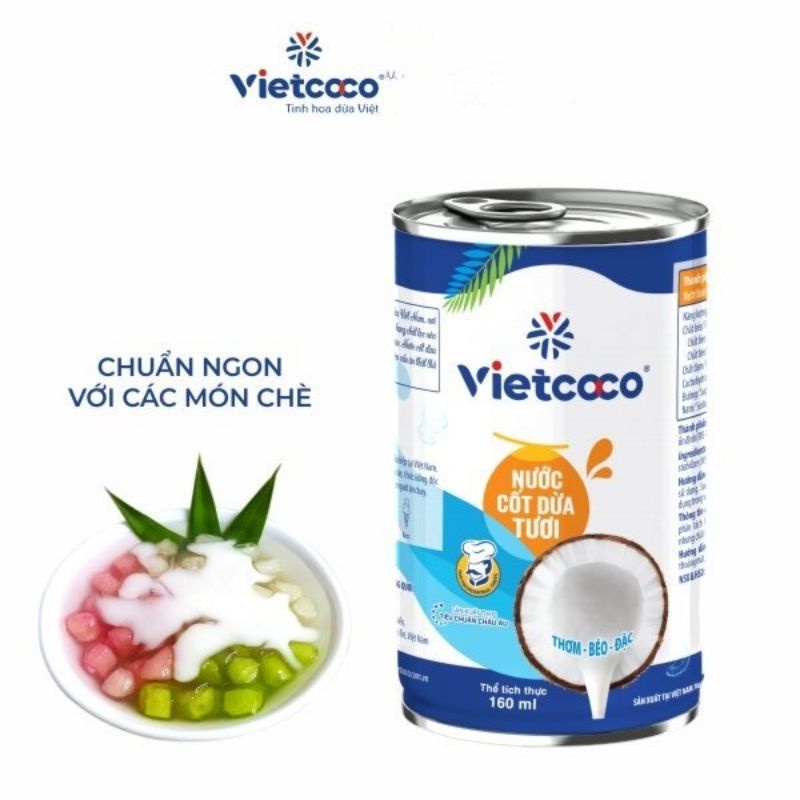 Com bo 2 lon nước cốt dừa tươi đặc béo vietcoco(lon 160 ml)