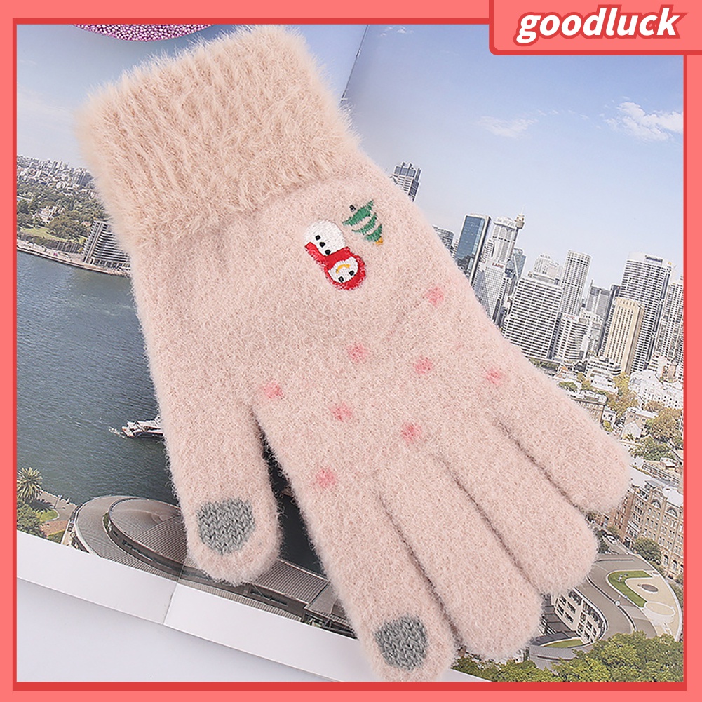 Găng Tay Dệt Kim Giữ Ấm Mùa Đông Họa Tiết Người Tuyết Cây Thông Màn Hình Cảm Ứng Dành Cho Nữ