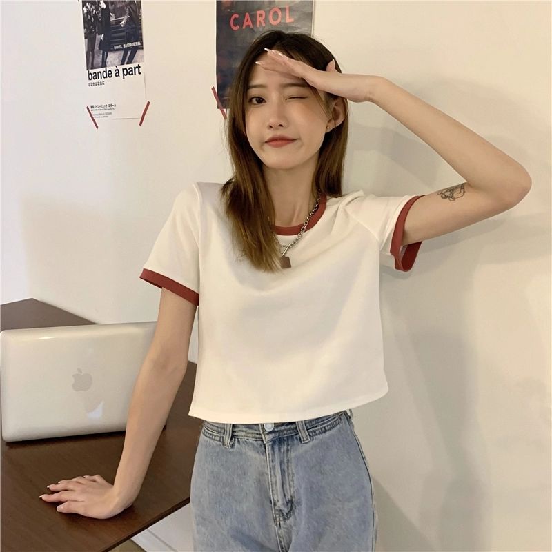 Áo Thun crop top Tay Ngắn Màu Đen Thời Trang Áo phông Nữ NZ-TX-142