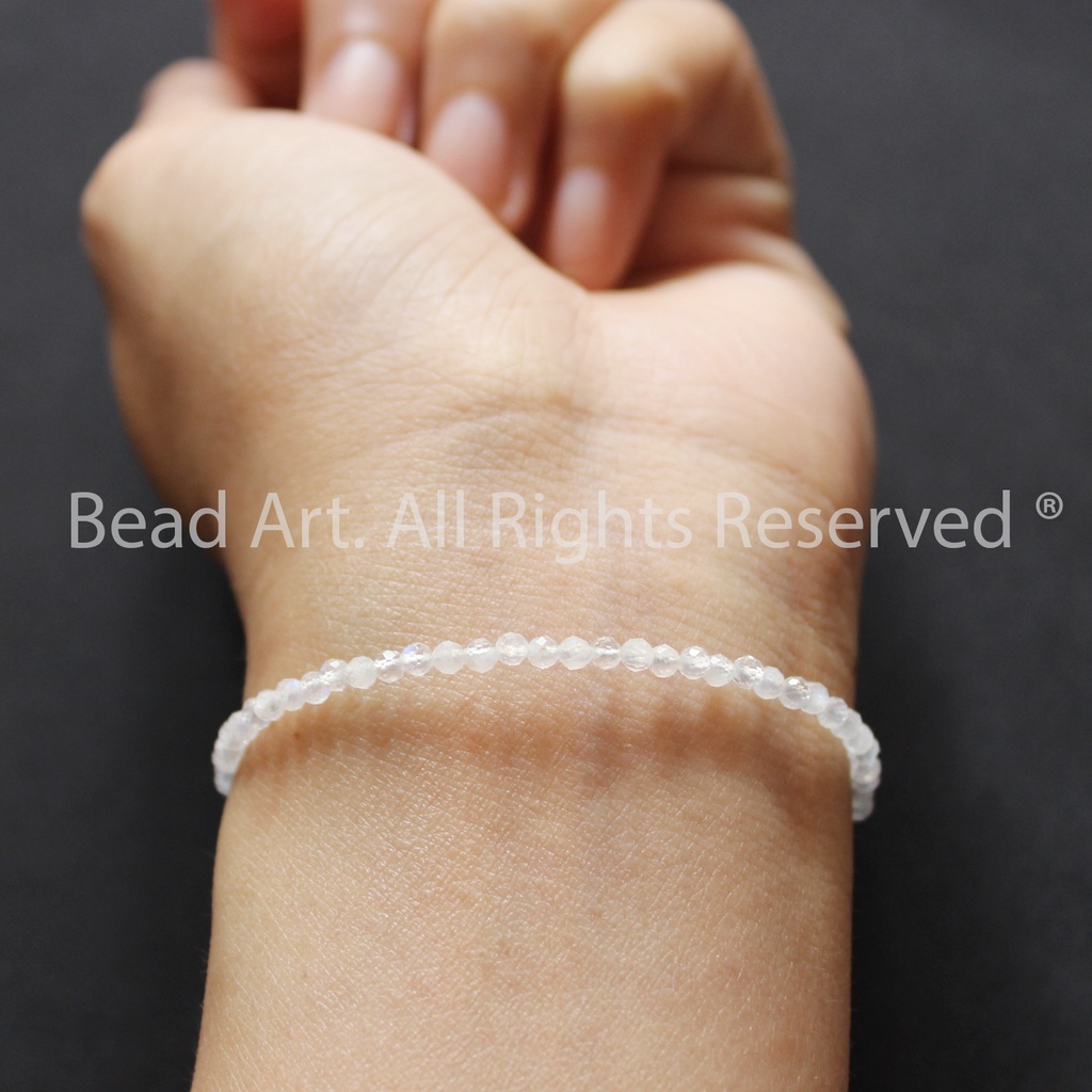 Vòng Tay 2.5MM Đá Ánh Trăng  Ánh Cầu Vồng Bạc 925, Vòng Tay Phong Thuỷ, Lắc Tay, Kim, Thuỷ S50 - Bead Art