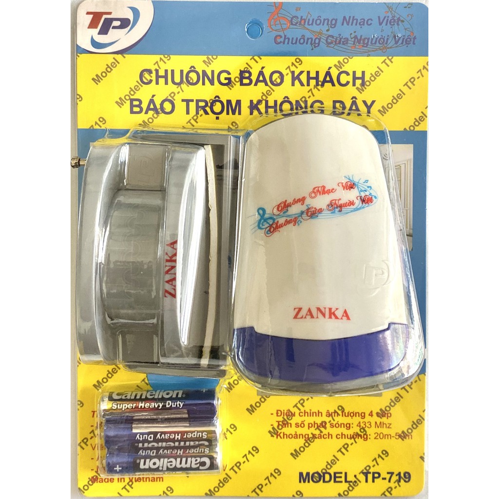 Chuông báo khách, báo trộm cảm ứng chuyển động TP-719 + Tặng Kèm Pin CHUÔNG NHẠC VIỆT CHUÔNG CỦA NGƯỜI VIỆT