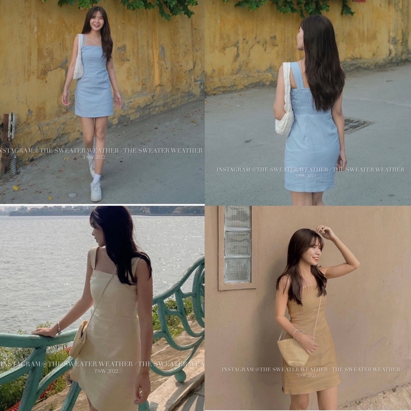 [Ảnh thật/Video]Vái hai dây bản to Tây Âu chất cực xinh và ôm dáng Đầm hai dây bản to Hàn Quốc