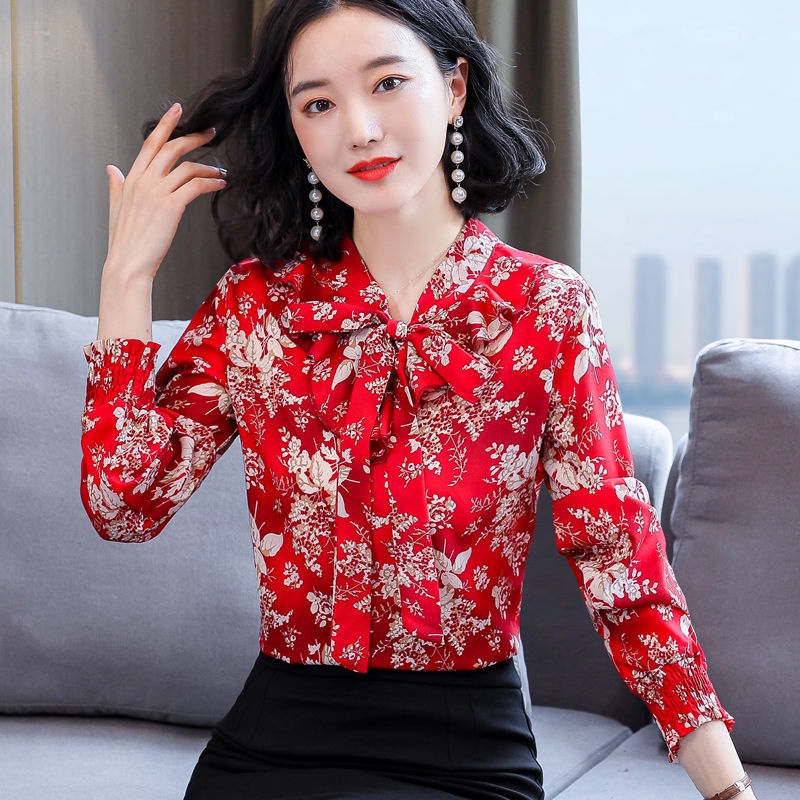 Áo Sơ Mi Chiffon Tay Dài Kẻ Sọc In Hoa Thời Trang Thu Đông 2020 Cho Nữ