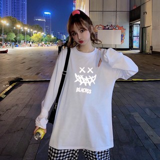 Áo thun nữ form rộng 💚𝗙𝗥𝗘𝗘𝗦𝗛𝗜𝗣💚 Áo phông nữ form rộng dài tay Trắng XX Phản Quang