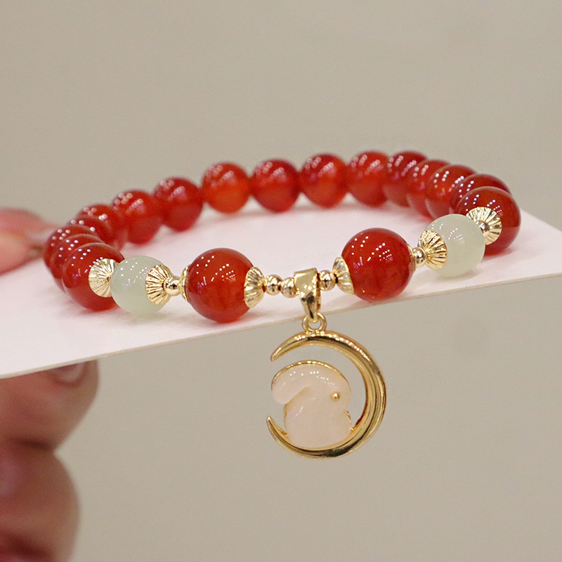 [Hàng Mới Về] Vòng Tay Hạt Tròn Đính Mặt Hình Thỏ Phong Cách Trung Hoa Cổ Điển Thời Trang Mùa Thu Mới