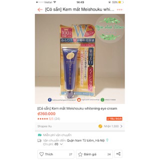 [Có sẵn] Kem mắt Meishouku whitening eye cream