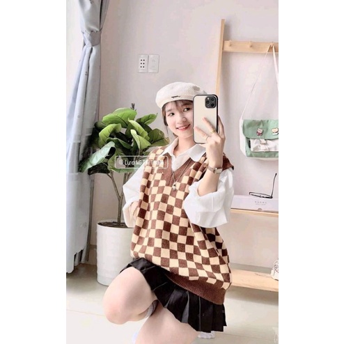 Áo gile kẻ caro Vintage Ununisex - Áo không tay dáng suông cá tính kèm ảnh thật