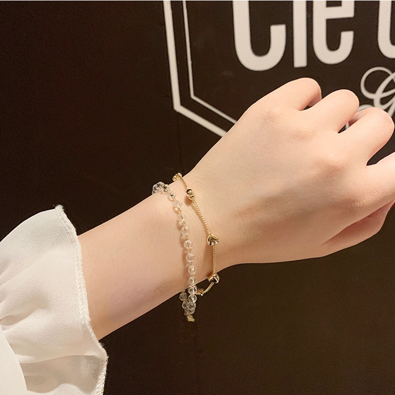 Vòng Tay Elegant Heart Bead Gold Chain Bracelet Korea Multilayer Transparent Ball Bracelets for Women Jewelry Gift