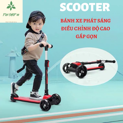 Xe trượt scooter 3 bánh phát sáng JC750  - Bánh xe cao su có đèn phát sáng, gấp gọn, an toàn cho bé