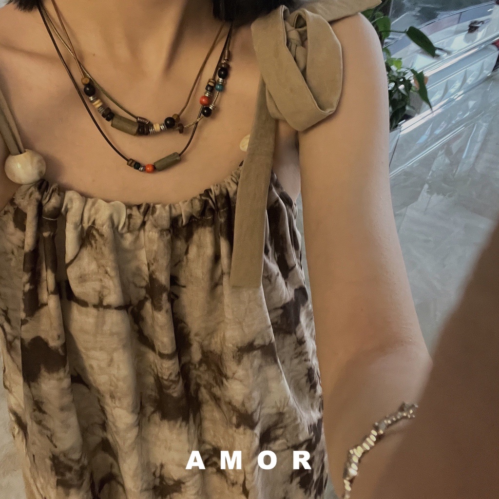 Chuỗi Hạt Gỗ Ba Lớp Phong Cách Tây Tạng Bohemian Nhiều Màu Sắc