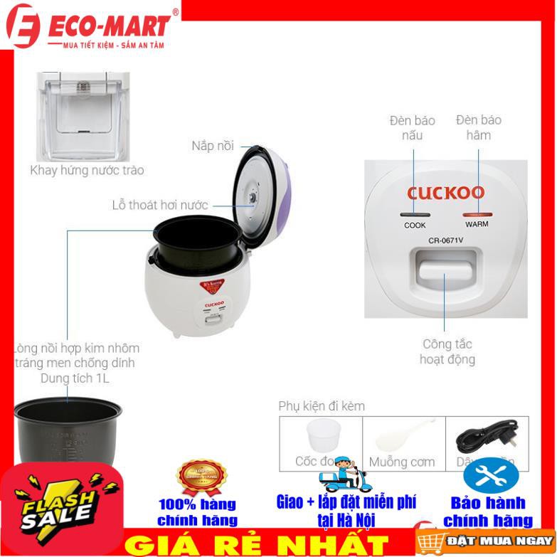 Nồi Cơm Điện Cuckoo CR0671V- 1 lít (Hàng chính hãng- Bảo Hành 12 tháng)