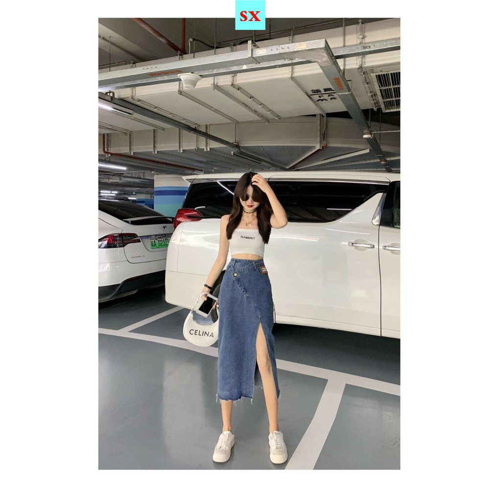 Chân Váy Jean Dài Lưng Cao Dáng Chữ A Thời Trang Mùa Hè Hàng Mới Dành Cho Bạn Nữ 2021