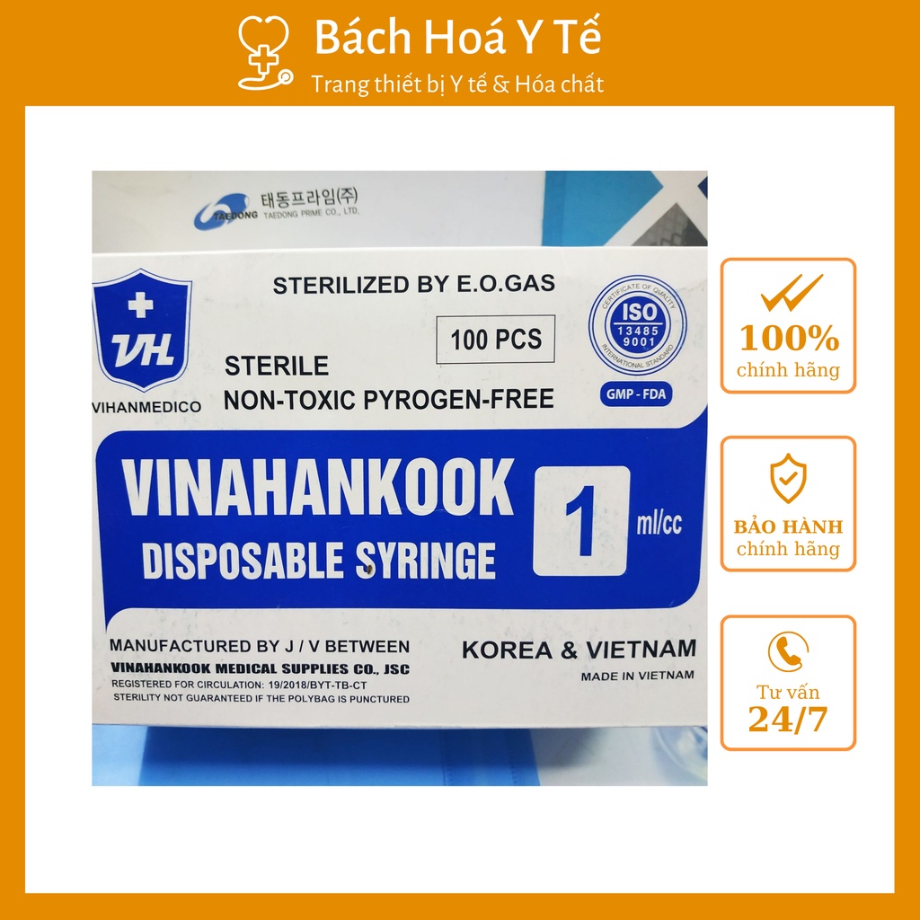 Bơm tiêm Vinahankook, loại 1ml, bơm tim dùng 1 lần, uy tín, chất lượng, an toàn sử dụng.