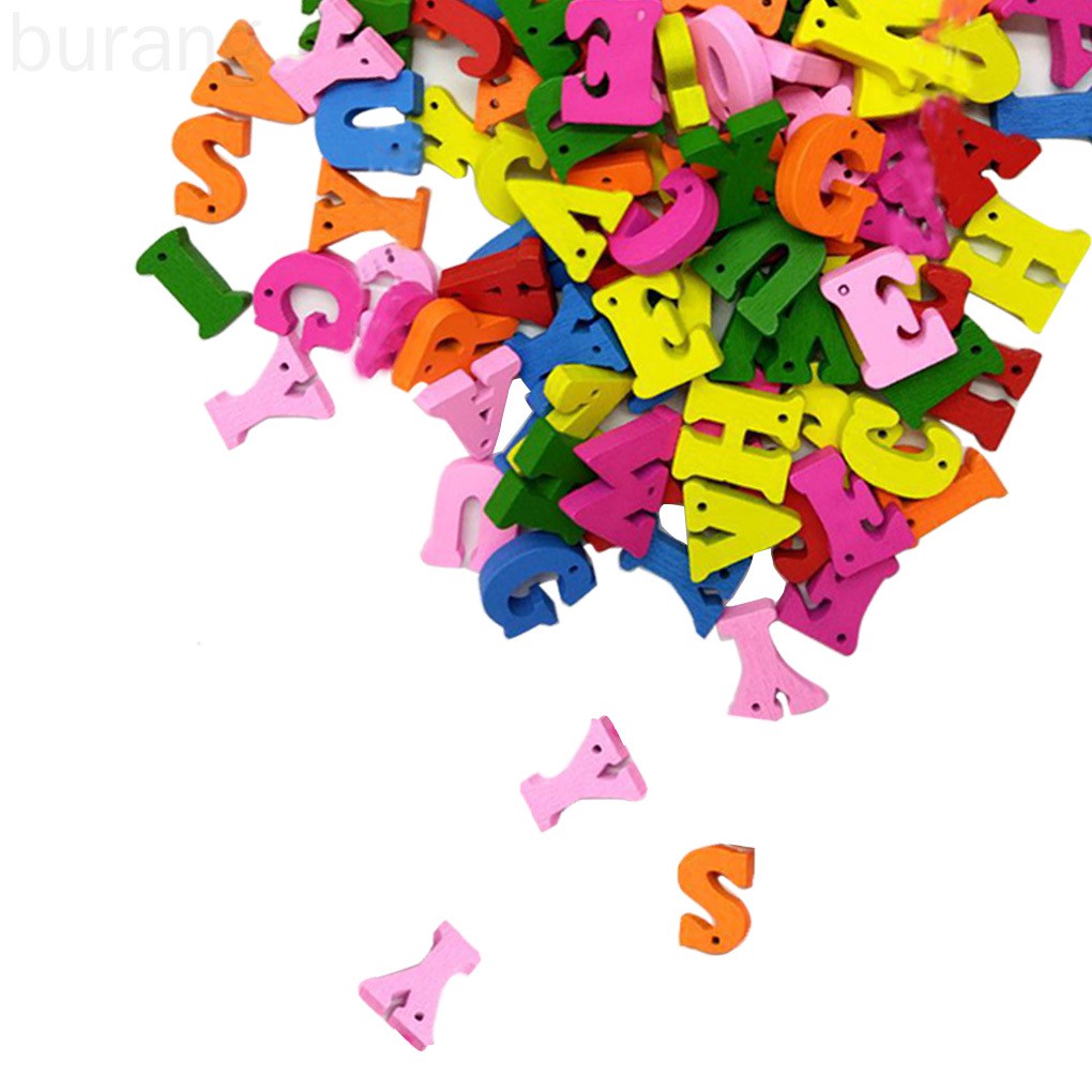Set 100 Hạt Gỗ Hình Chữ Cái Nhiều Màu Sắc Cho Bé