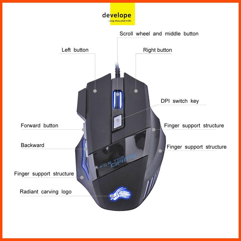 5500DPI Quang USB Chuột Chơi Game Có Dây 6 Nút Game Thủ Chuột Máy Tính + Tặng miếng lót chuột Logitech tiện lợi