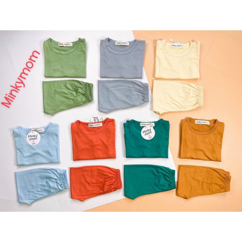 [Bé 7-19kg] Bộ dài tay Minky Mom thun lạnh màu trơn cho bé trai, bé gái từ 7-19kg [HÀNG CHUẨN]