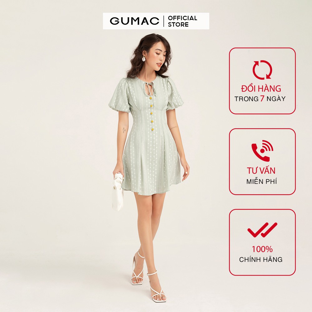 Đầm nữ GUMAC ôm body dây nơ, nữ tính màu xanh đủ size DB1143 | BigBuy360 - bigbuy360.vn