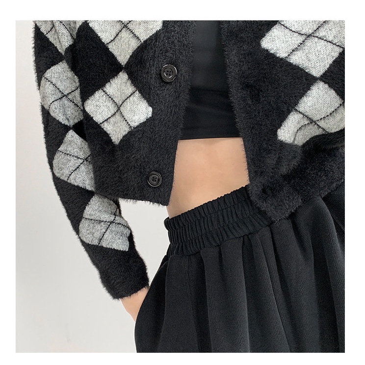 QKOOLE  Áo khoác cardigan dệt kim cổ chữ V đính cúc phong cách retro Hàn Quốc