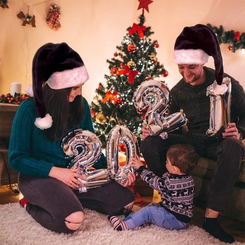 Mũ Ông Già Noel Bằng Vải Nhung Màu Trắng Đen Thoải Mái Dành Cho Người Lớn