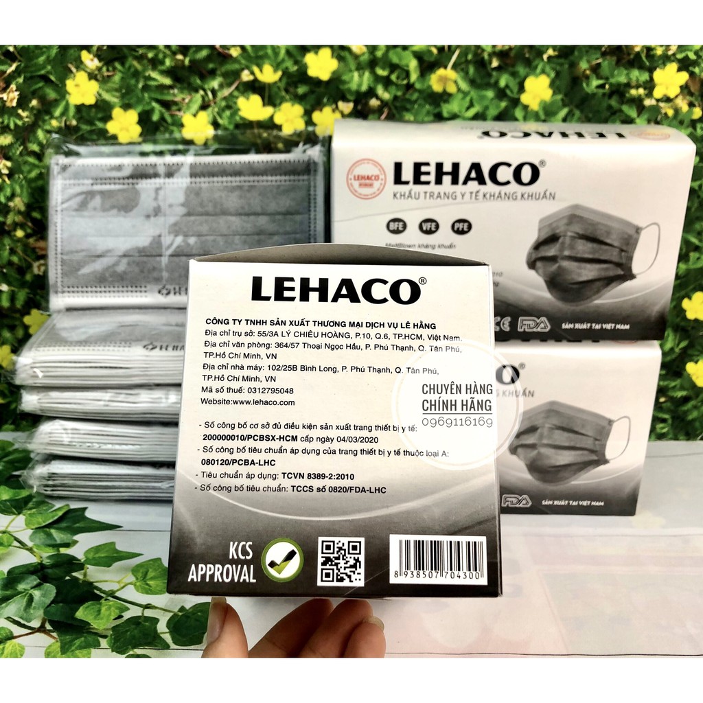 Khẩu Trang Kháng Khuẩn Màu XÁM Lehaco 4 lớp  50 cái/ hộp - Khẩu Trang y tế Lehaco Kháng Khuẩn