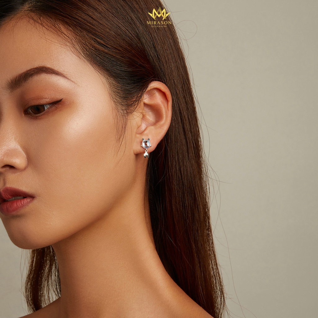 Khuyên Tai Bạc Nữ MIRASON Chú Ếch Ngộ Nghĩnh Nạm Đá -  Bông Tai Nữ Bạc 925 Cao Cấp