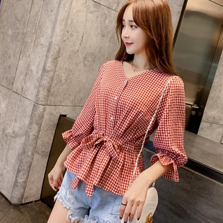 Xj-áo Sơ Mi Hàn Quốc Dáng Rộng Cổ Chữ V Thắt Nơ Eo Siêu Cổ Tích Hợp Với Bạn Gái Mặc Ngoài Thời Trang Cao Cấp Chính Hãng200604