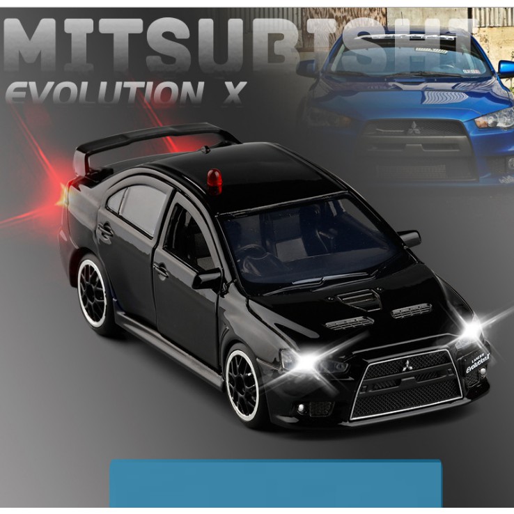 Xe mô hình ô tô Mitsubishi Lancer Evolution X tỉ lệ 1:32 xe mô hình làm bằng kim loại có đèn và âm thanh cảnh sát