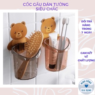Cốc gấu dán tường, Cốc đựng bàn chải đánh răng, Cốc gấu nâu dán tường đựng bàn chải kem đánh răng siêu tiện lợi