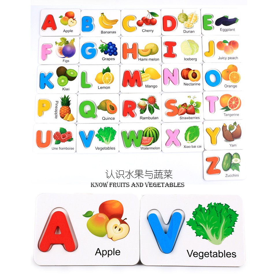 Bộ xếp hình chữ cái Tiếng Anh bằng gỗ dạng Flashcard - dochoigo020 - Smart Baby Toys