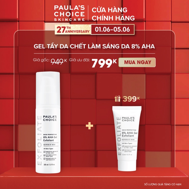 Gel loại bỏ tế bào chết làm mềm và sáng da Paula's Choice 8% AHA Exfoliant 100ml 1900